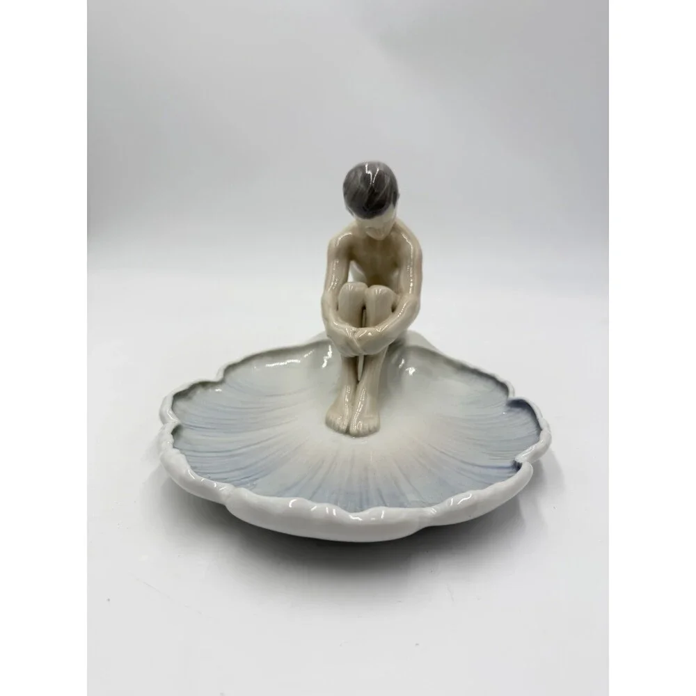 Vintage Bing & Grondahl Lily Pad Dish Art Nouveau Meditation of Nude Boy # 1660